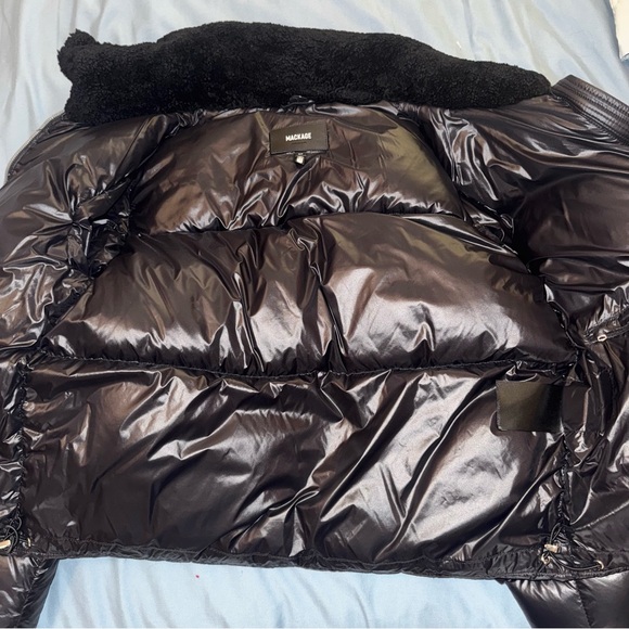 Mackage Montreal Miya black puffer jacket Shearling trim collar Small - Picture 15 of 16